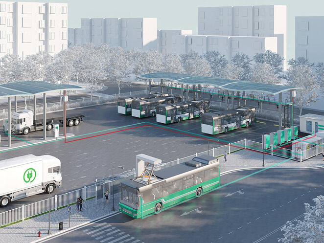 Charging infrastructure for e-mobility Charging infrastructure for truck and bus depots