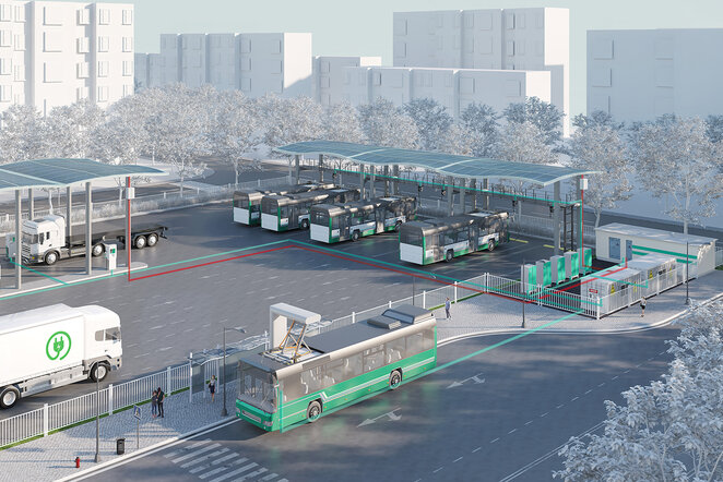 Charging infrastructure for truck and bus depots